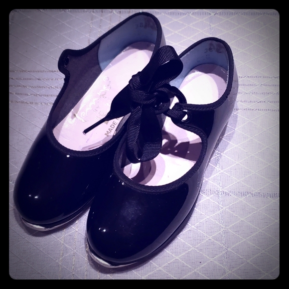 πHPπTap Dance Shoes Mary Jane Low-heel Girls Kids EUC Black Made in USA - Picture 3 of 11